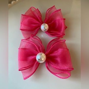 💖SALE 3/$19 pink lace bowknot with pearl shoe clips